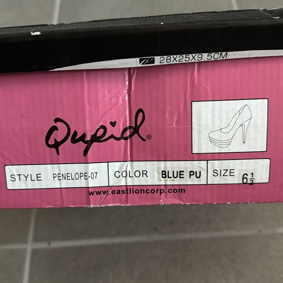 NIB Qupid Penelope Platform High Heels Navy Blue PU Leather Snake Stilettos 6.5 - Picture 11 of 11